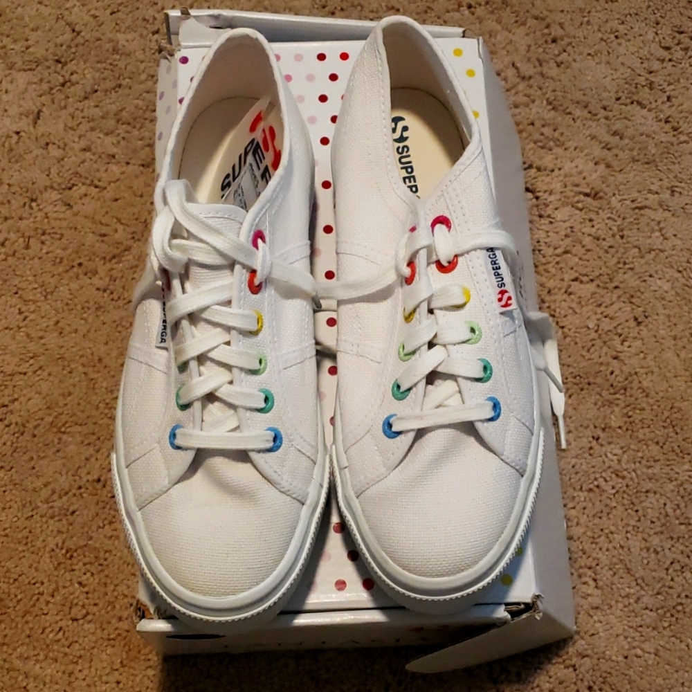Superga 2790 Women's Canvas Rainbow Detail Lace-Up Platform Sneakers